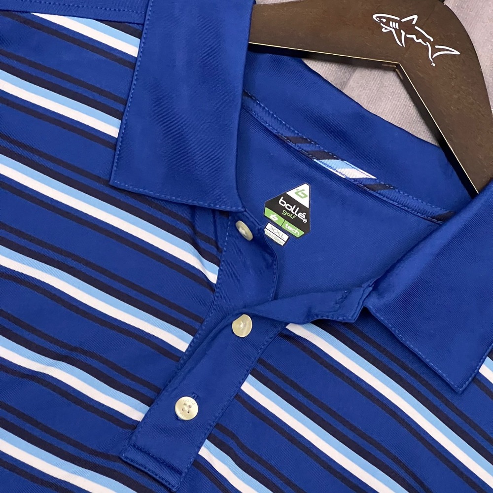 Bolle Golf Tech Polo Shirt Mens XXL Blue Striped Excellent Short Sleeve Stretch